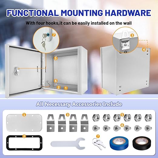 Outdoor Electrical Box 24 x 24 x 12''D NEMA 4X Enclosure Steel Box, Waterproof & Dustproof Outdoor/Indoor Lockable Electrical Junction Box, with Mounting Plate