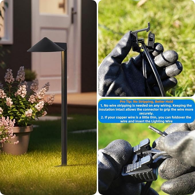 24 Pack Low Voltage Wire Connectors for Landscape Lighting, Compatible with #12/14/16/18 Gauge Underground Cable for Pathway Lights, Spotlight, In-ground Lights, Waterproof, UL Listed