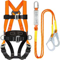 Safety Harness Fall Protection Kit,INTERNAL Shock Absorbing Landyard&Hook Full Body Safety Harness for Construction,Roofing Work Harnesses,OSHA/ANSI Compliant(Orange)