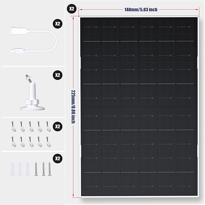 Zivif 7W Solar Panel for Security Camera, Compatible with Eufycam 2C/2C Pro/2/2 Pro/E20/E40/E, Solar Panel Charger with USB-C Port, with Micro USB Connector (2 Pack)