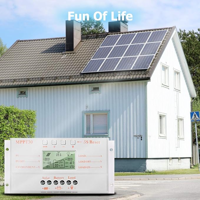 SolaMr 20A Solar Charge Controller MPPT 12V/24V Intelligent Solar Panel Charge Controllers with LED Screen Display USB Port 5V Output Solar Panel Battery Regulator