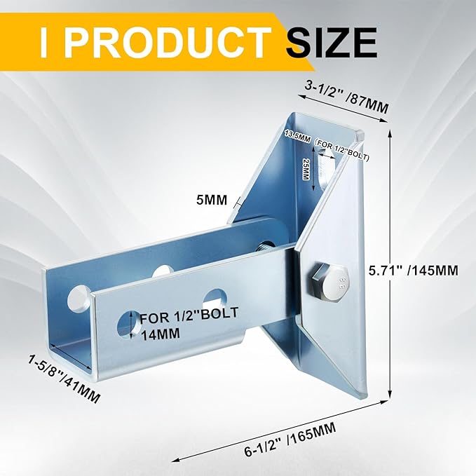 8 Pcs Adjustable Brace Fitting, Fit for 1/2" Bolt in 1-5/8" Strut Channel, Solar Panel Bracket Base 8 Hole Wing 180 Degree Turn Joint Connector Bracket for Mounting and Supporting Solar Panel