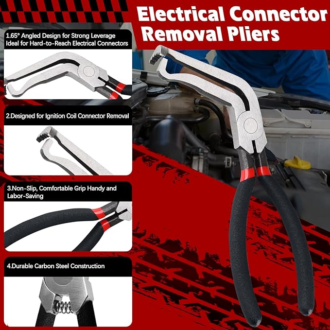Electrical Disconnect Pliers Set – Automotive Electrical Tools & Connector Removal Tool Kit with Hose Clamp Pliers, Wire Terminal Separator, and Car Plug Connector