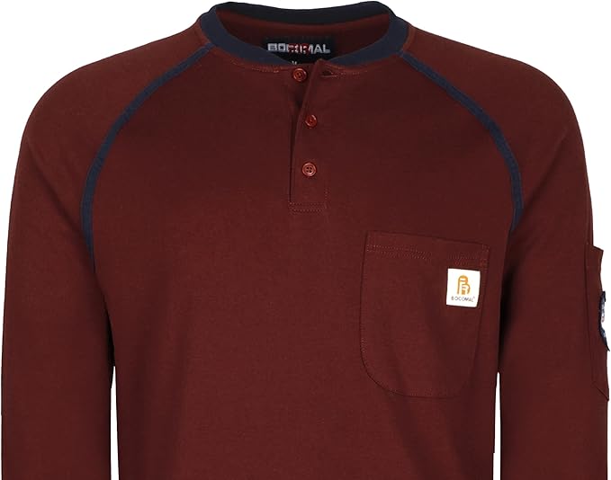 BOCOMAL FR Shirts 5.5oz Light Weight Henley and Short Sleeve Flame Resistant/Fire Retardant Clothing Shirt