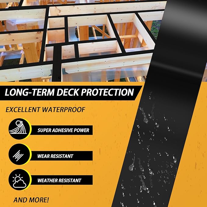 Joist Tape for Decking 1-5/8''×50',20 Pack Weather-Resistant Butyl Deck Joist Tape,Waterproof Joist Decking Tape for Flashing Deck Joists and Beams Building Joists, Black