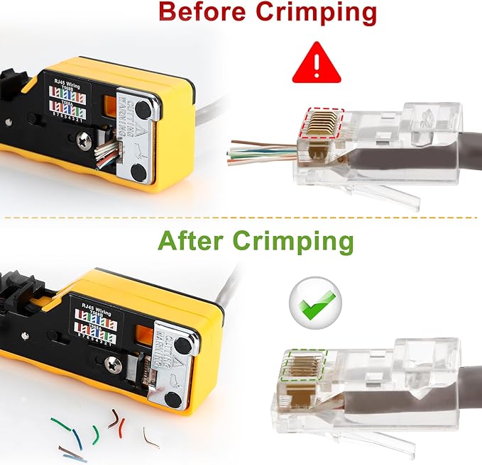 RJ45 Crimp Tool Kit Pass Through Ethernet Crimper Kit Cat5 Cat6 Cat7 Crimping Tool Kit,All-in-One Stripping Cutting Crimping Tool for RJ11/RJ12 Standard,RJ45 Pass Through Connectors
