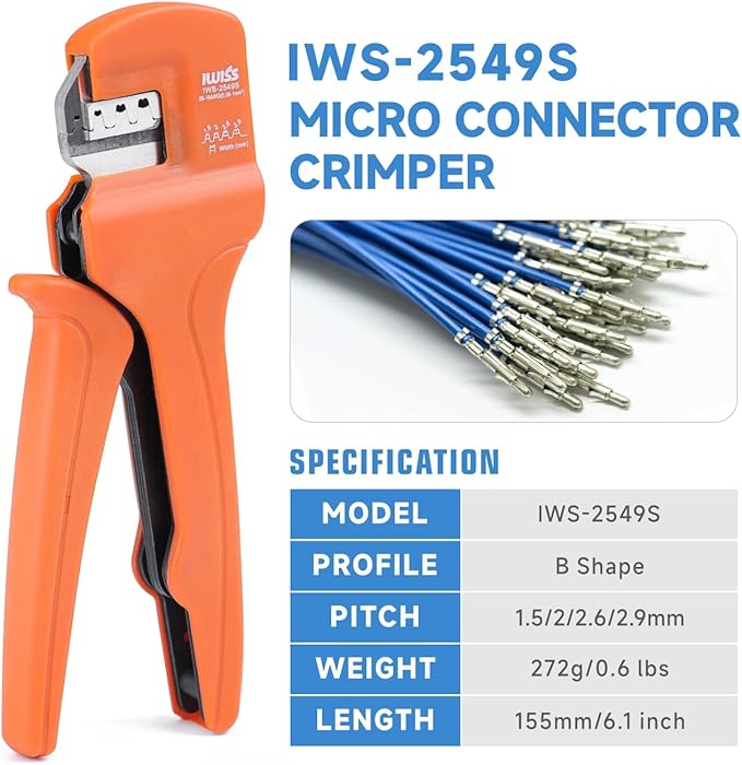 iCrimp IWS-2549S Micro Wire Crimping Plier for AWG 28-18 Open Barrel Terminals, JST Crimper