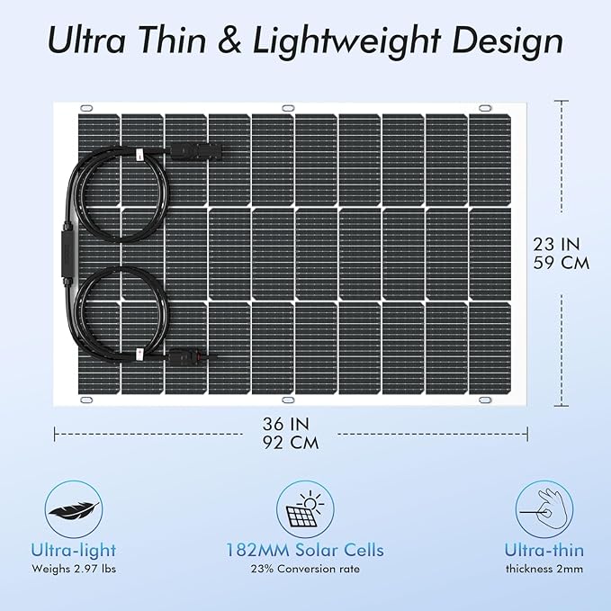 Viewsun Flexible Solar Panel 100 Watt 16BB Mono Cell, Fiberglass Bendable Solar Panels, Lightweight & Urtra-Thin for RV, Camping, Boat, Balcony, Roof, Yacht,Uneven Surface