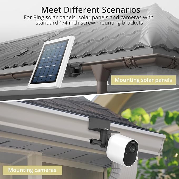 Anbte 2PCS Adjustable Gutter Mount for Ring Solar Panels & Security Cameras, Aluminum Solar Bracket with Standard 1/4 inch-20 Threaded Bracket, Weatherproof, Outdoor Wall Mounting Accessories, Black