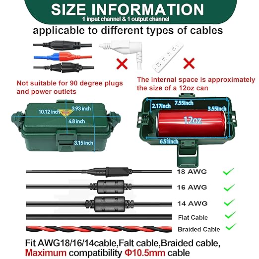Outdoor Electrical Box Waterproof IP54 Extension Cord Cover(Inner 6.5 x 3.5 x 2.2inch) Wall-Hangable Box for Plug, Halloween, Christmas String Lights, Weatherproof Connection (1 PCS Green)