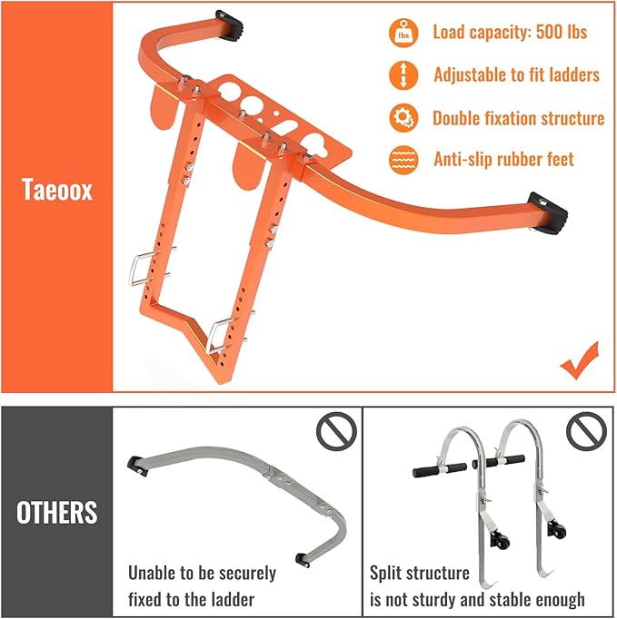 Ladder Stabilizer, Heavy Duty Steel Ladder Stabilizer with Wing Span/Wall Extension Accessory, Secure and Stable Ladder Standoff Arms for Roof Gutter with Anti-Slip Rubber Feet & Tool Tray