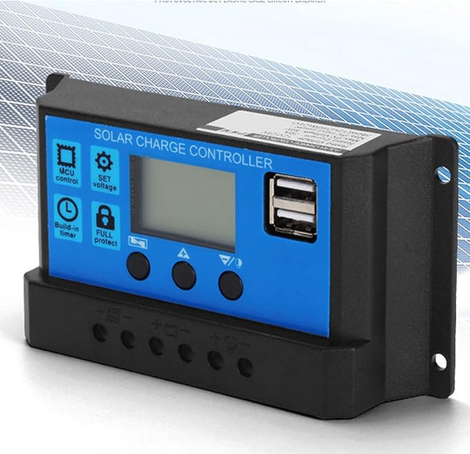 60A Solar Controller 12V 24V PWM Solar Battery Regulator with LCD Display MOSFET , Adjustable Parameters, USB Output, for 12V/24V Solar Panel System