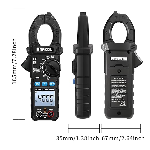 Digital Multimeter Tester 4000 Counts Amp Clamp Meter with 35mm Jaws for AC/DC Voltage and AC Current Meter, Resistance, Diode Capacitance, Continuity, Frequency, NCV Auto-Ranging