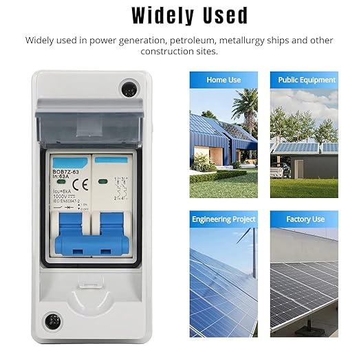 DC Miniature Circuit Breaker 63A 1000V | PV Solar Disconnect Switch with IP65 Waterproof Box & Transparent Cover | Overload & Overvoltage Protection | Ideal for Solar Panel Grid & Off-Grid Systems