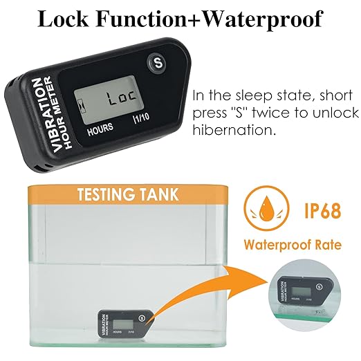LCD Digital Hour Meter Gauge Vibration Activated,Waterproof Design,for All Vibrating Machine,Air Compressor,Generator,Lawn Mower,Motorcycle,Chainsaw (Black)