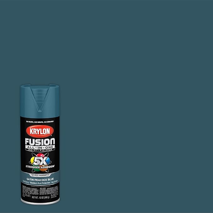 Krylon Fusion All-In-One Adhesive Spray Paint for Indoor/Outdoor Use, 12 oz, Peacock Blue