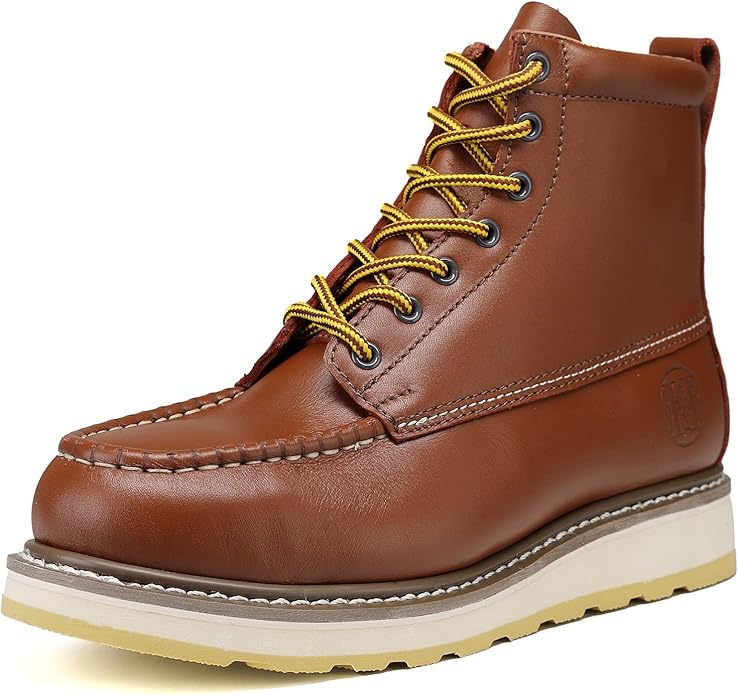 HANDPOINT Men's Classic 6" Leather Soft Toe Slip Resistant Durable Breathable Brown Work Boot 84994