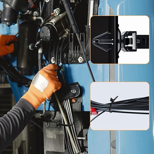 200Pcs Car Wire Loom Routing Clips Assortment, Nylon Car Push Mount Cable Tie Black Push Mount Zip Ties Wire Loom Clips Harness Clip Replacement Parts for Automotive