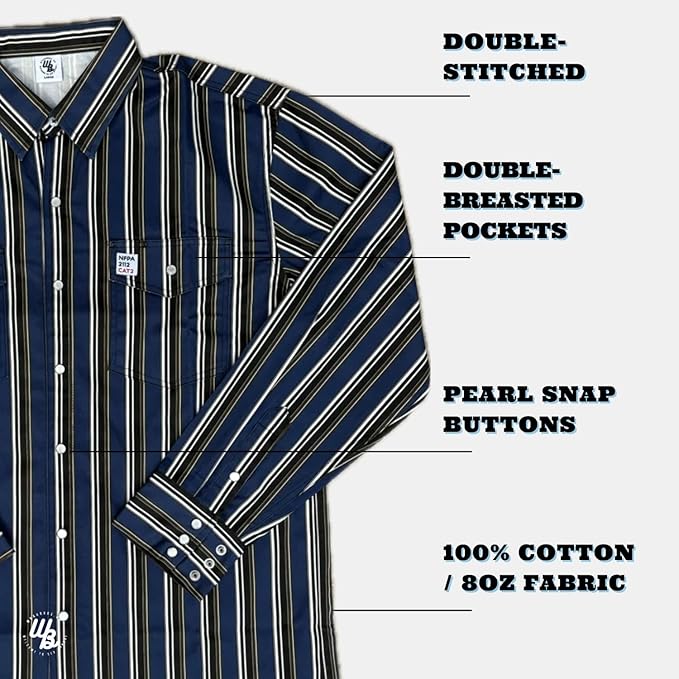 WoahBros FR Shirts for Men, 8oz Midweight Flame Resistant Welding Shirt, 100% Cotton, Pearl Snap Buttons - CAT2/NFPA2112