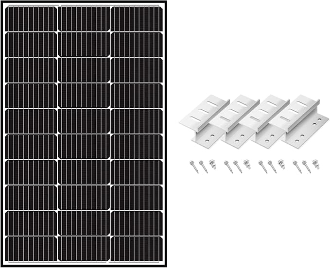 Newpowa Bifacial 100 Watts 12V 10BB Monocrystalline 100W Solar Panel High Efficiency Mono Module RV Marine Boat Off Grid (100W / Mounts)