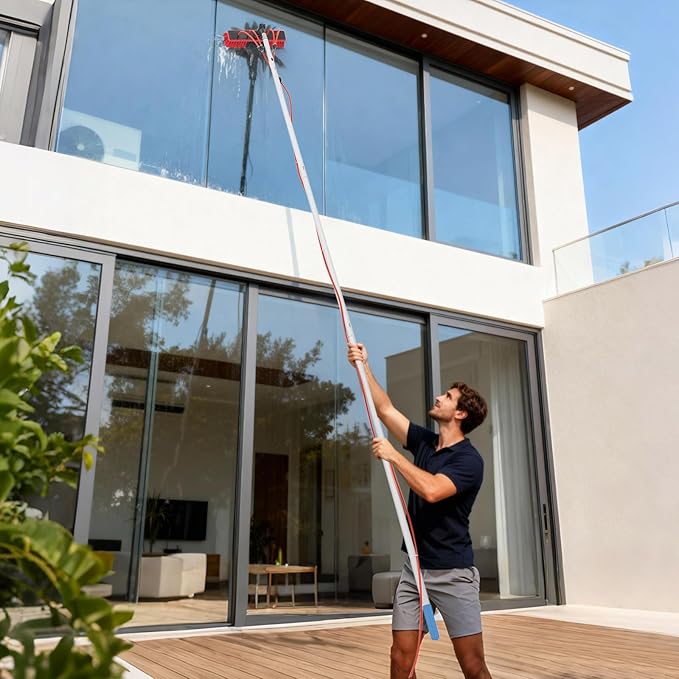 23Ft Reach Solar Panel Cleaning Brush & Pole Water Fed Pole Kit,Suitable for high Windows Cleaning, Solar photovoltaic Panel Cleaning and Cleaning Cars Trucks Vans caravans Windows