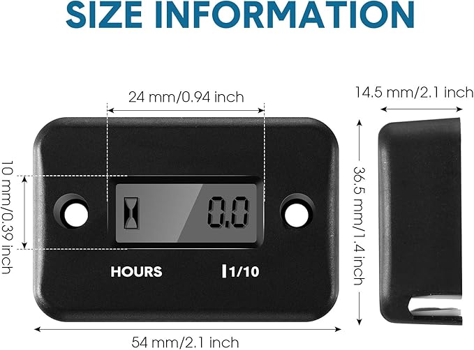 2 Pieces Inductive Hour Meter for Gas Engine Lawn Mower Dirt Bike Motorcycle Motocross Snowmobile Karting Marine ATV Boat Outboard Motor Generator Waterproof Hour Meters (Black)
