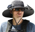 Solar Fan Hat,Wide Brim Sun Hat with 2 Solar Fan, Fishing Hat with Fan for Men, 3 Speed Adjustable Hat with Solar Fans Built in (Grey)