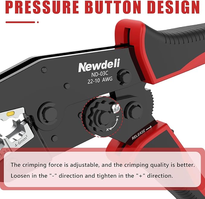 Newdeli Wire Crimping Tool for Insulated Wire Connectors - AWG 22-10 Ratchet Wire Crimper Tool Electrical Wire Terminal Connectors Ratcheting Crimping Plier Crimp Tool