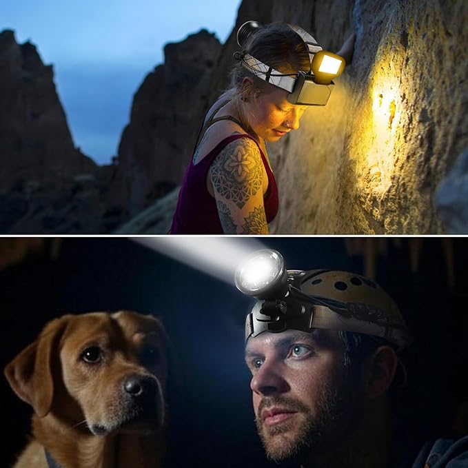 BIGSUN Headlamp Rechargeable, Led Headlamp with 4 Modes, High Lumen Bright Head Lamp,Built-in 9600 mAh Li-Ion Battery, Front and Rear Lighting,Bidirectional Use for Camping Hunting Hiking Fishing