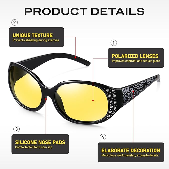 HAOLOTA Night Vision Driving Glasses Women Anti Glare Polarized, Wrap Around Nighttime Safety Glasses UV Protection