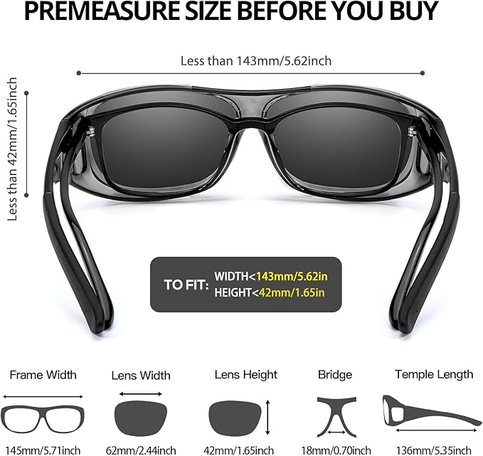 Myiaur Fit Over Glasses Sunglasses for Men Women， Polarized UV400 Protection, Anti-Glare for Driving & Outdoor Activities