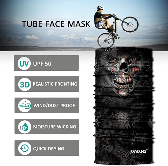 JOEYOUNG Skull Face Mask UV Sun Dust Neck Gaiter Bandana Headwear Motorcycle