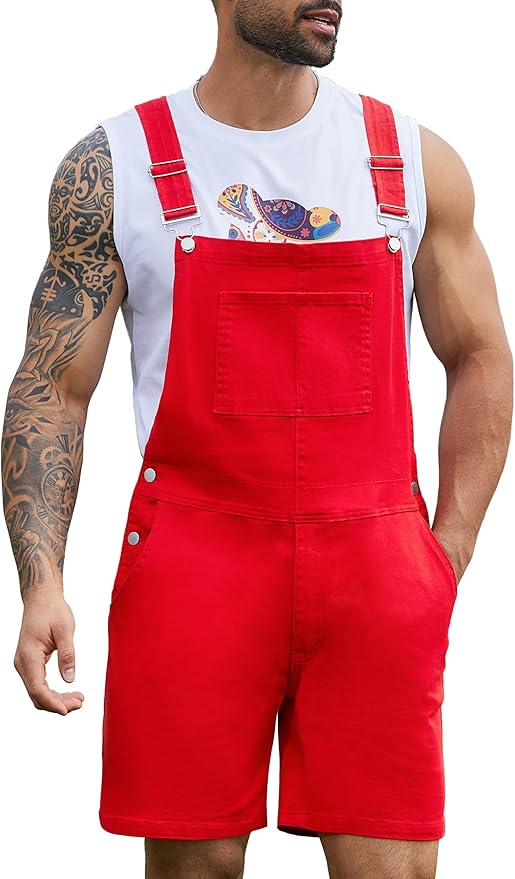 Bindefon Denim Overalls for Men Jean Shorts Jumpsuit Work Bibs Coveralls with Zipper