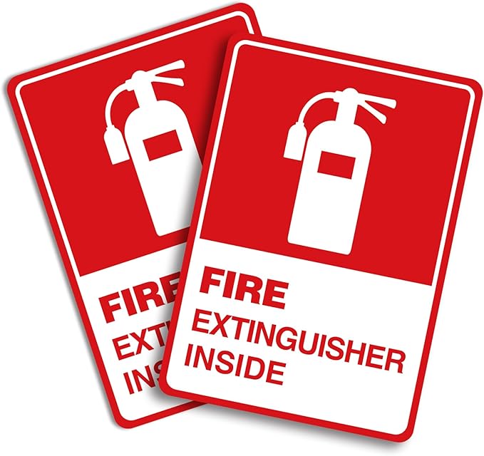 2 PCS Fire Extinguisher Inside Sign Stickers,Self Adhesive Vinyl Safety Label Waterproof, Fade and Scratch Resistant, Suitable for Indoor and Outdoor,Red on White