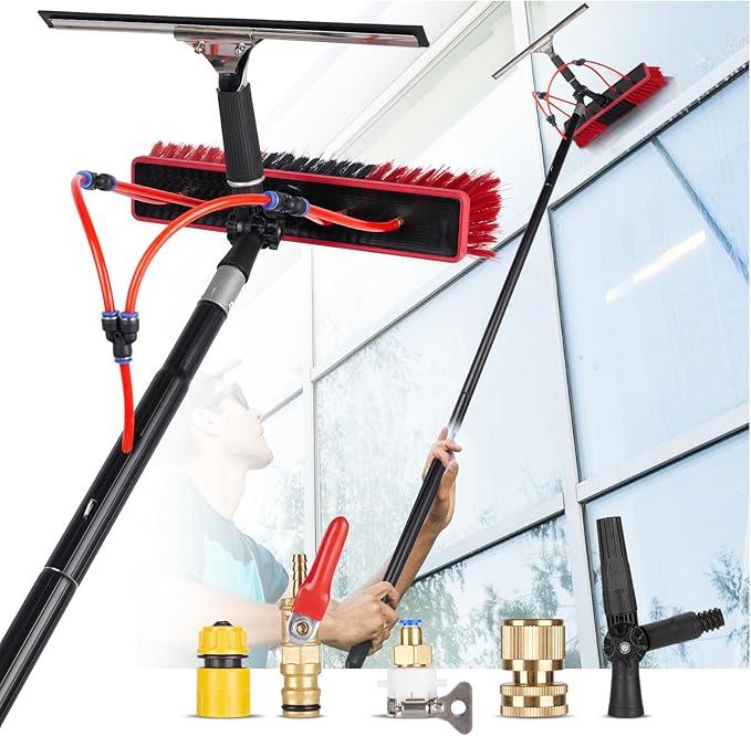 Solar Panel Cleaner Height Adjustable Extendable Solar Panel Washing Tool with 180° Rotating Brushhead for Solar Panel Roof Car