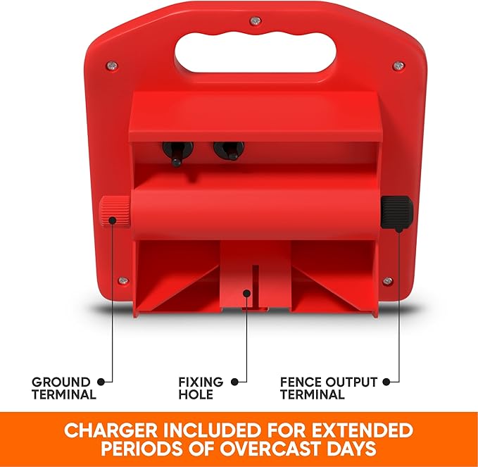 Solar Electric Fence Charger 5 Mile - Solar Powered Energizer for Livestock - Low Impedance Solar Fencer Battery Powered