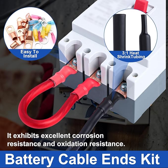 Taiss 180PCS Copper Wire Lugs AWG 2/4/6/8/10/12/14/16 Gauge Battery Cable Ends,battery terminal connectors,Copper Ring Terminals Connectors with Heat Shrink