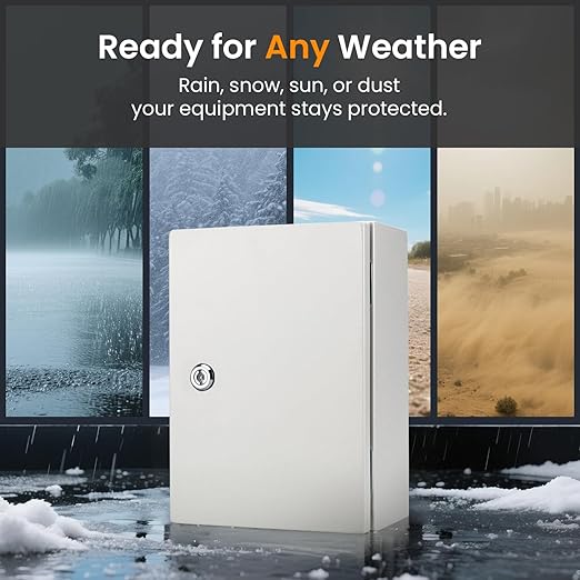 QILIPSU Metal Electrical Box IP65 Waterproof Steel Project Enclosure Lockable Weatherproof Electric Junction Box for Indoor & Outdoor Use 14"x10"x6"