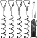 17" Heavy Duty Ground Anchors Screw in - 4 Pack Chrome Plated with Reinforced Triangle Bracket for Trampoline, Swing Set, Shed, Mobile Home, Carport - High Wind Resistance for All Soil Types
