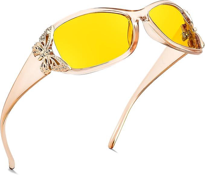 FEISEDY Classic Womens Night Glasses Driving Anti Glare Wrap Around Yellow Sunglasses B2548