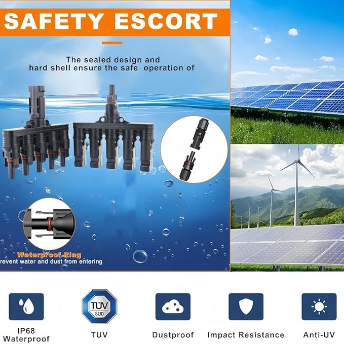 Solar Branch Connector Y-Connector, for Parallel Connection Between Solar Panels 1000V/1500V 50A, Complimentary MC-4 Wrench Assembly and Disassembly Crimping Tool, (MFFFFF/FMMMMM) 1Pack