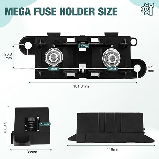 Mega Fuse Holder Pack of 2, AMG MEGA Fuse Holder with Cover, MEGA Car Fuses Holders ANM Automotive Mega Fuses Holders for Cars, Trucks, Caravans, Buses by XIOGZAXI
