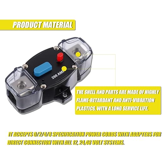 200A 12-48 Volt DC Self Recovery Circuit Breaker with Manual Reset Button for Automotive Rv Marine Boat (200Amp)