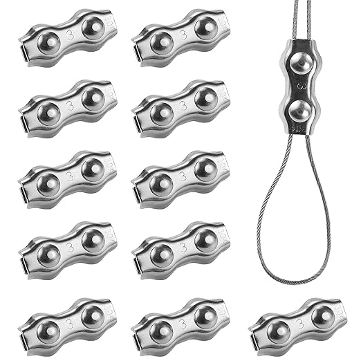 M3 Stainless Steel Duplex Wire Rope Clips 12Pcs, 1/8 Inch Double Bolt Cable Clamp for 1.5-3mm Wire Cables