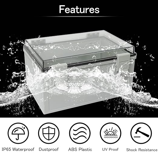 Junction Box IP65 Waterproof ABS Plastic Enclosure Hinged PC Clear Cover Electrical Project Box with Mounting Plate, Wall Brackets, Cable Glands 11.8" x 7.9" x 6.3"(300 * 200 * 160)