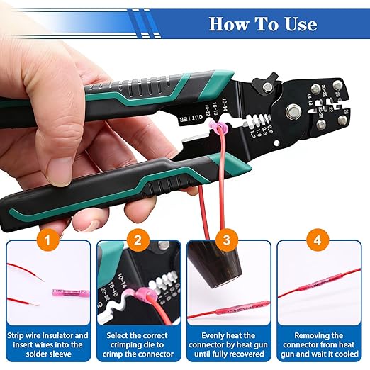smseace 1500PCS Heat Shrink Butt Connector with Crimping Tool Packed in Handbag 22-10AWG Waterproof Electrical Wire Crimp Connectors for Automotive Boat Stereo Industrial Equipment