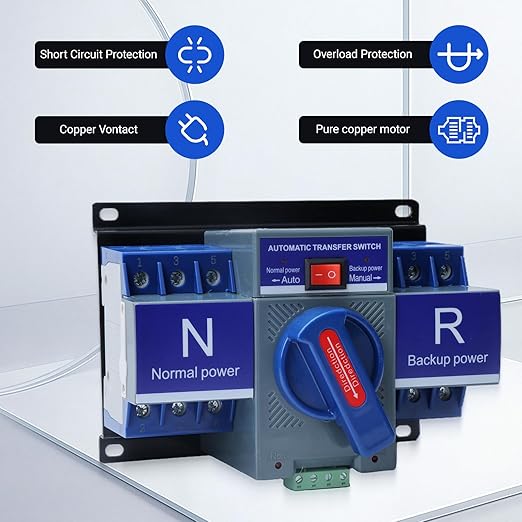 Automatic Transfer Switch 2P 63A 110V Generator Changeover Switch 50HZ/60HZ for Home, Office and Public Spaces