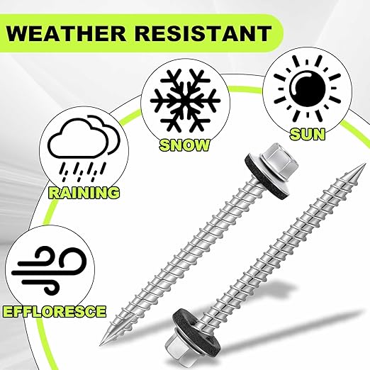 Tandefio 500 Pcs #10 x 2 Hex Head Metal Roofing Screws, Sharp Point, Galvanized, Roof Self Starting Tapping Siding Sheet with Rubber Washer Seal for Wood Panels Summer(Zinc)