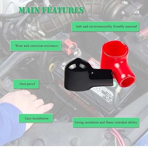 8 Pack Battery Terminal Boots Insulating Covers Red/Black, PVC Cable Lug Protector Cover Lug caps for Auto Marine Commercial and Power Sports, Insulating Rubber Covers Skins Tool Parts