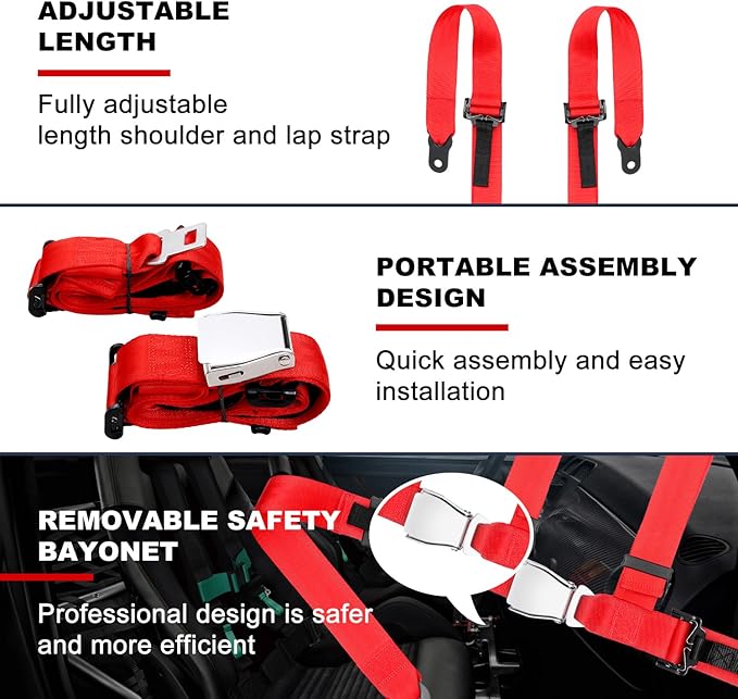 Yakitoko Universal 4 point Safety Harness Set 2inch Fits Go Kart,UTV,ATV,Racing Red
